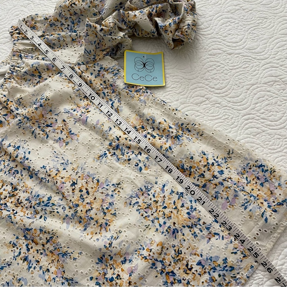 CeCe Women’s Peasant Eyelet Floral Blouse Ruffled Sleeve Cottage Size L - Picture 9 of 13